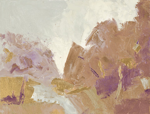Fall Clearing by Third and Wall Studio - Abstract print with bold brushstrokes in gold and brown and white.
