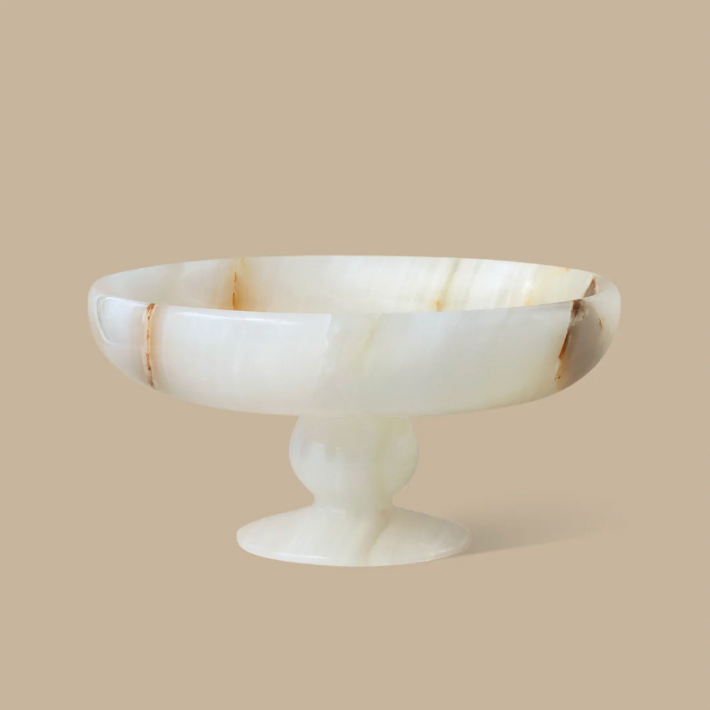 Orb White Onyx Tray by Black Blaze - A rounded glossy onyx tray with gentle curved column.