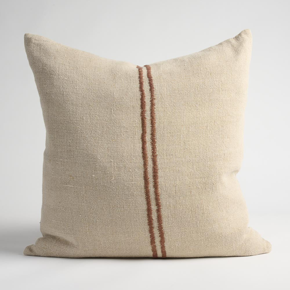 Orion Linen Cushion Natural/Chocolate Large