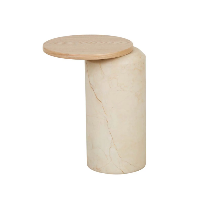 Pablo Marble Side Table by GlobeWest - A side table with an offset round natural ash top & solid marble base.