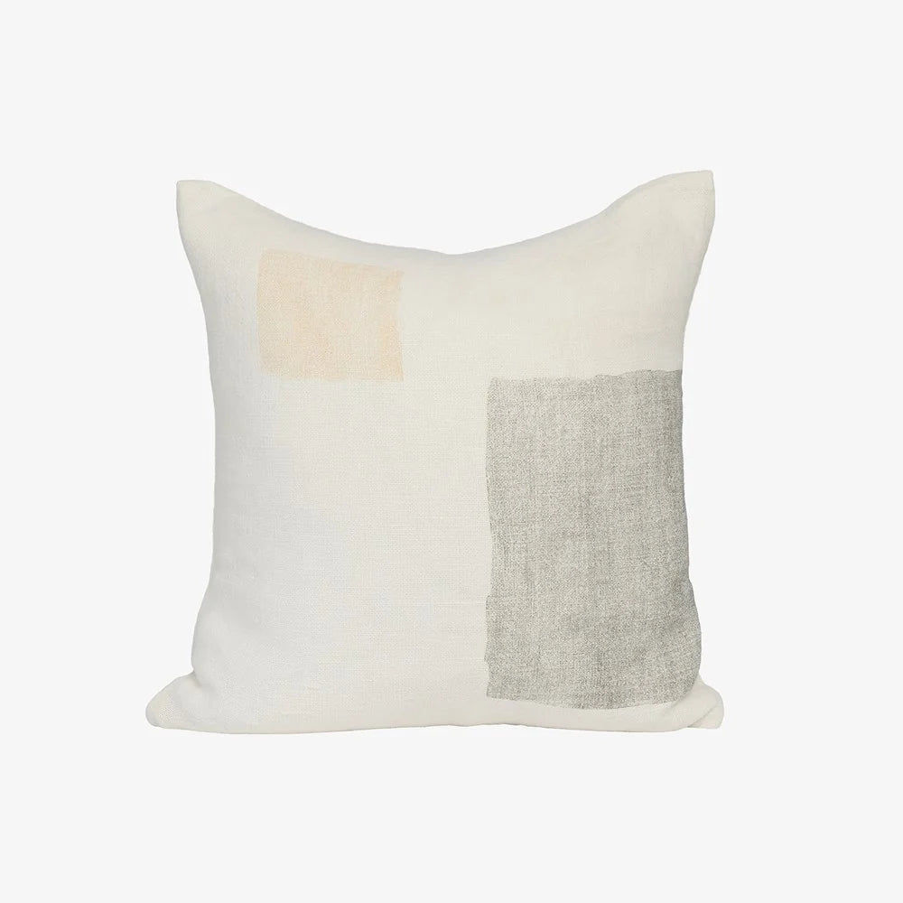 Pause White Butter Grey cushion by Eadie Lifestyle - Soft neutral toned white butter grey throw cushion on white background.