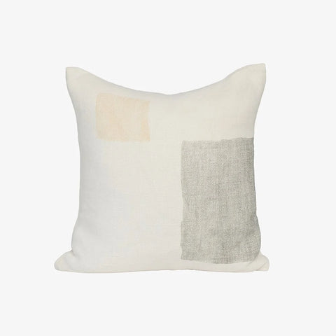 Pause Linen Cushion in White/Butter/Grey