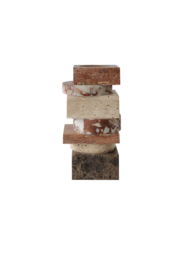 Pila Vase Red Travertine, Rosso, Travertine And Emperador