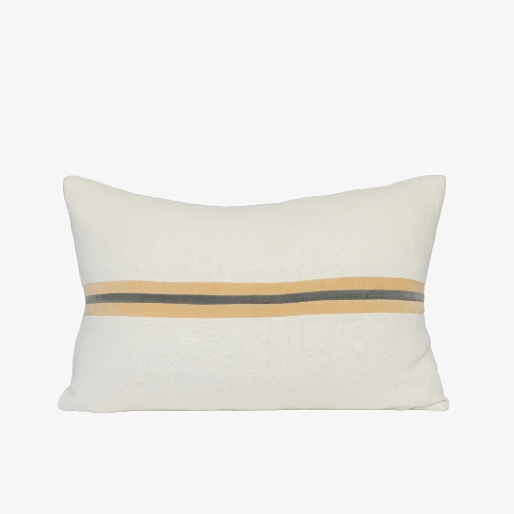 Ribbon Cushion in White/Butter/Grey