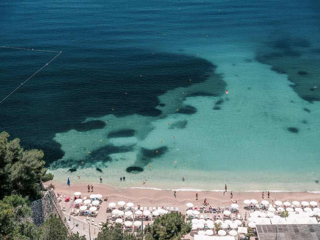 Riviera Dreaming by Stuart Cantor - A photographic print of a French Riviera ocean view in blue & green hues, perfect for a contemporary setting.