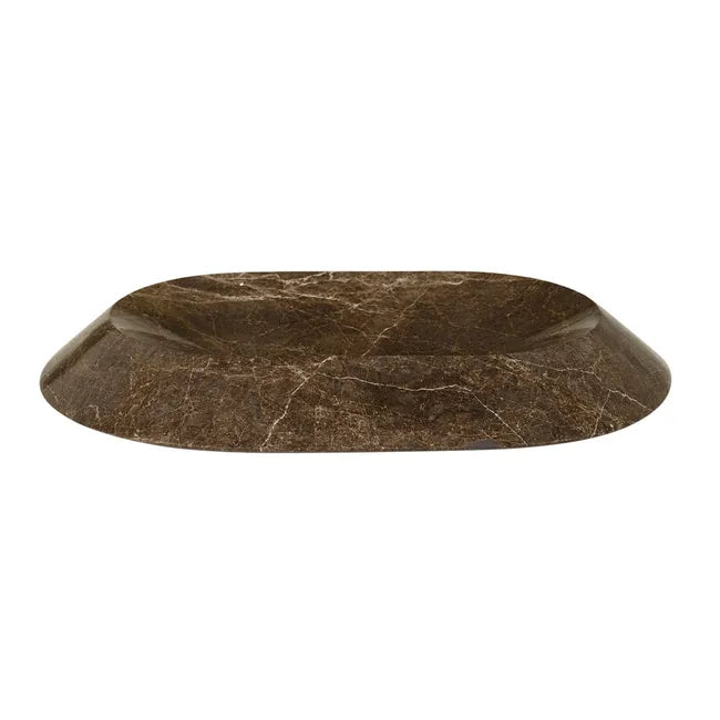 Rufus Bevel Oval Bowl Large Emperador by Globewest - a dark green and brown marble bowl