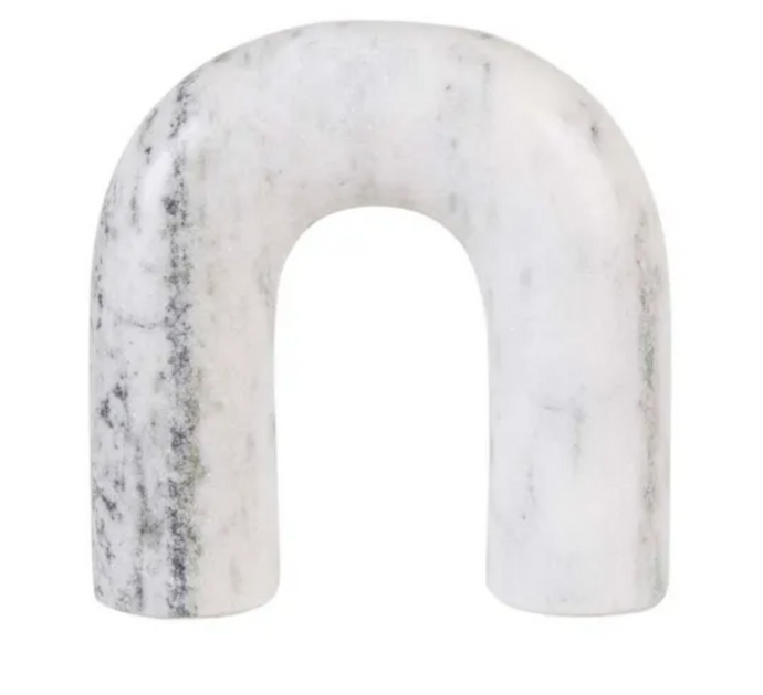 Rufus Arch Sculpture Zebra Marble by GlobeWest - Arched white marble sculpture with black and grey veining.