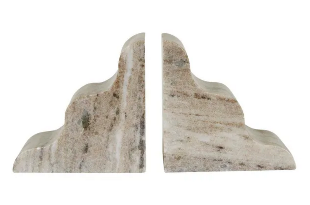 Rufus Wave Set Of 2 Bookends Oat Marble by GlobeWest - A pair of oat coloured marble wavy bookends.