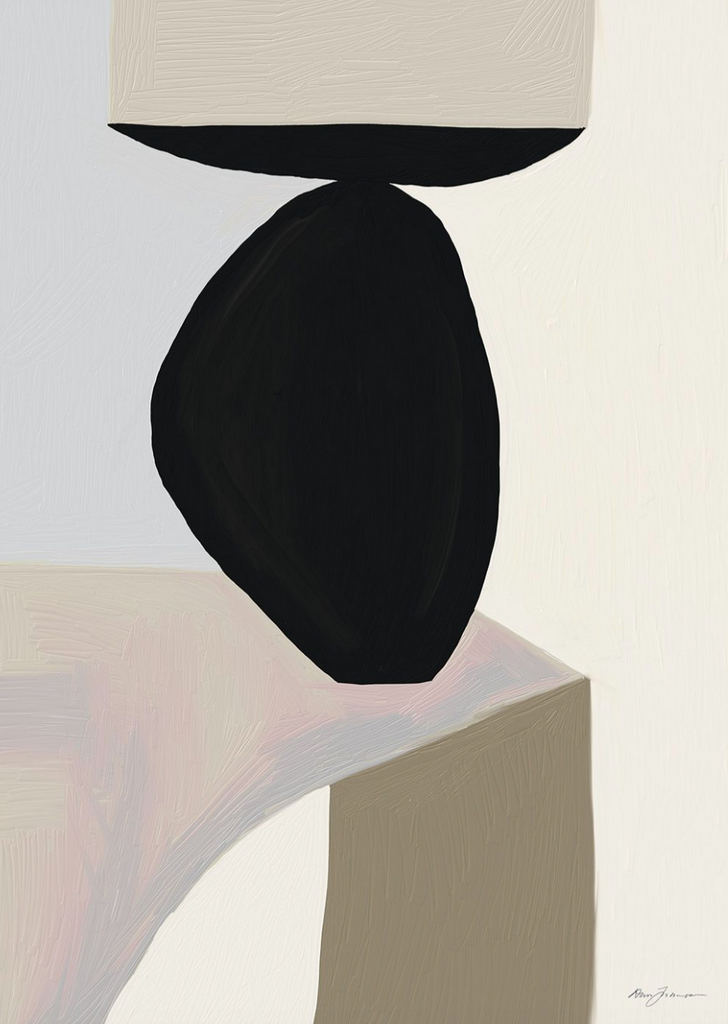Sculpted by The Poster Club - An abstract art print of a lamp poised on a table in neutral tones with brush strokes.
