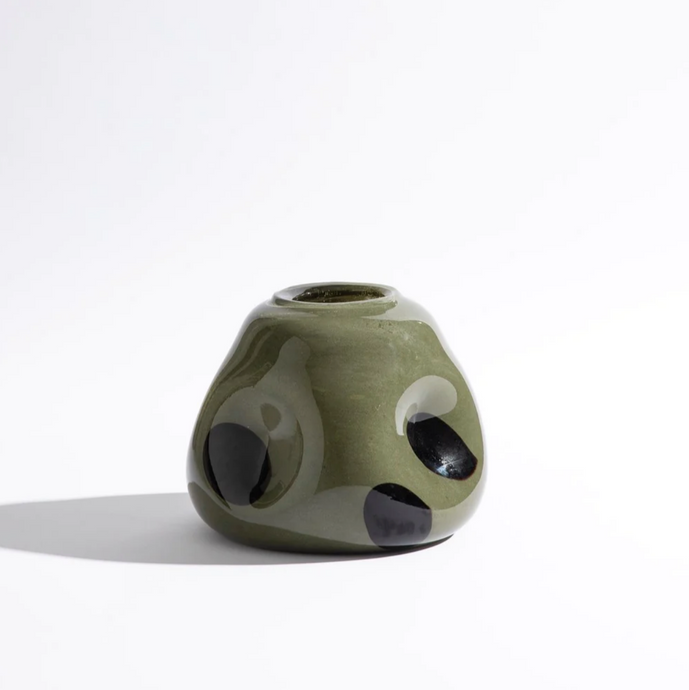 Spots Small Vase Olive by Ben David - An organic shaped vase olive green and black.