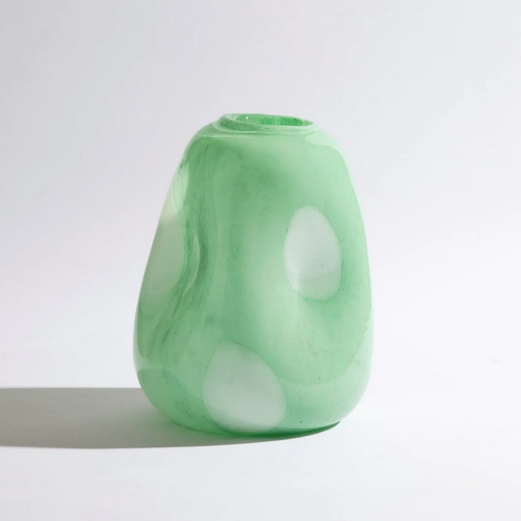 Spots Vase Large Mint by Ben David - An organic shaped vase made with 100% glass in a mint and white colour way.