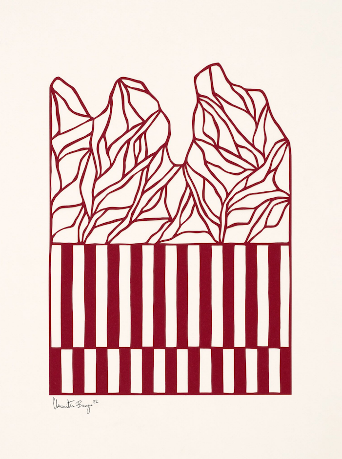 Stripes No 01 by The Poster Club - An abstract art print in deep red tone featuring stripes and pattern.