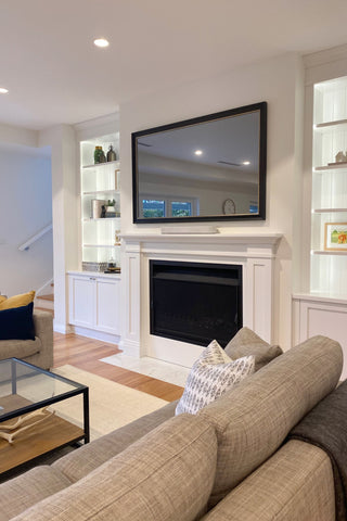 TV-Mirror in Traditional Black Frame with Pewter Edge