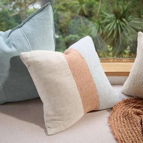 Tallows Linen Cushion Natural/Ochre/Blue