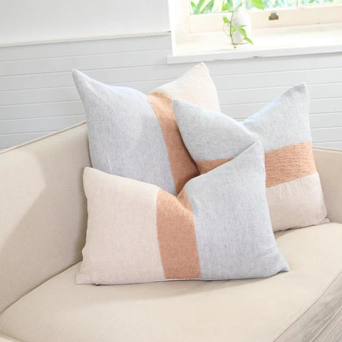 Tallows Linen Cushion Natural/Ochre/Blue