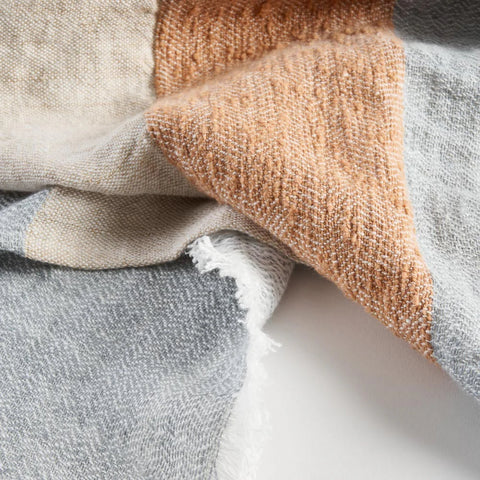 Tallows Linen Throw Natural/Ochre/Blue