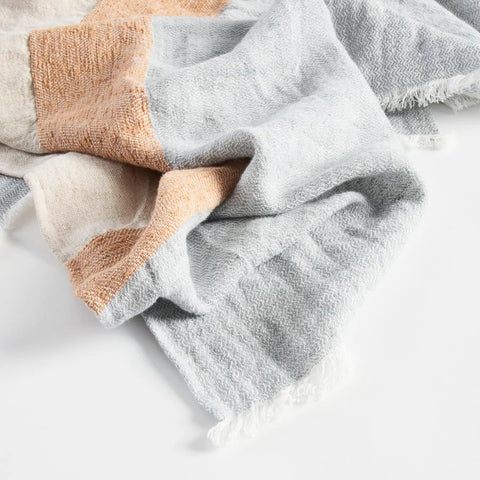 Tallows Linen Throw Natural/Ochre/Blue