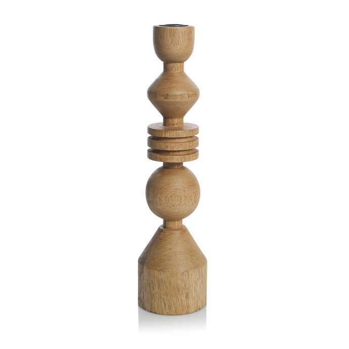 Taverna Icaria Candlestick Set by Canvas + Sasson - An image of a totem-inspired mango wood candlestick, finished with a delicate varnish.
