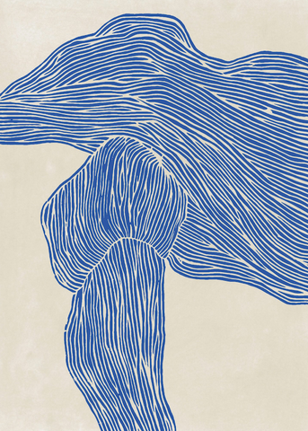 The Line Navy by The Poster Club - An abstract artwork of blue organic lines on a cream backdrop.