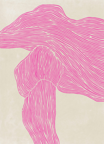 The Line Pink by The Poster Club - An abstract art print curving, organic line work in bright pink.