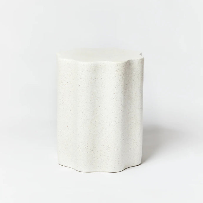 Wave Side Table Speckle White by Bonnie and Neil - An image of a white, curved side table in speckled white.