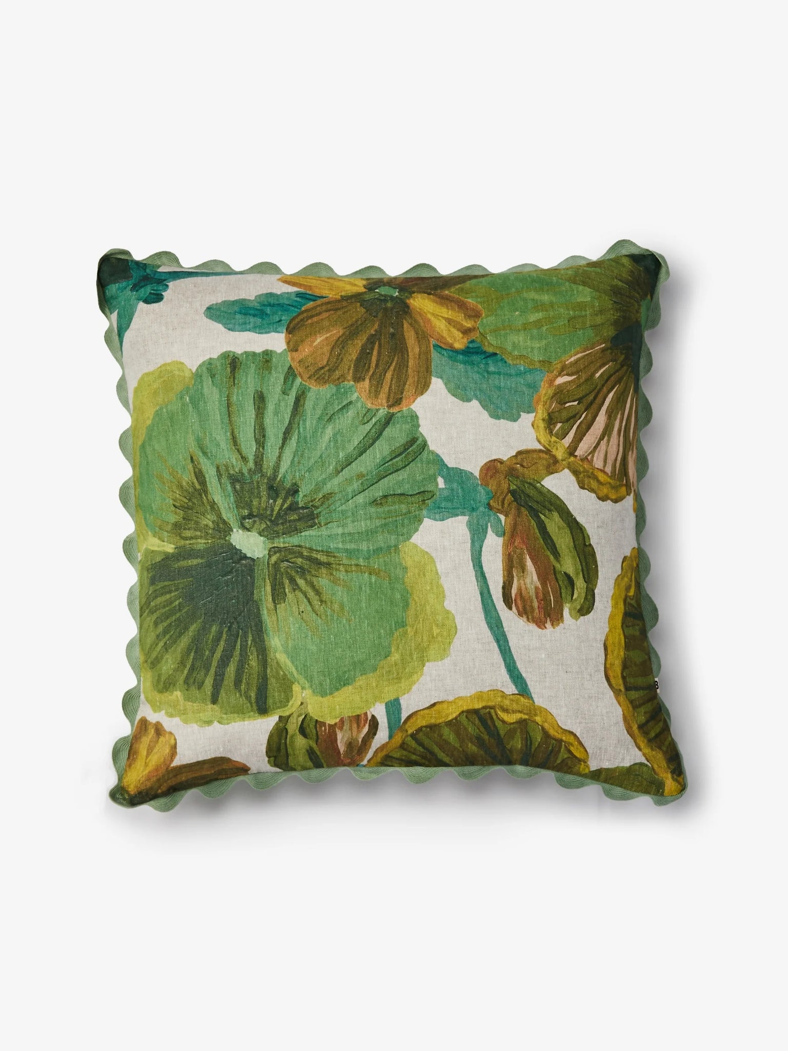 Wild Pansy Verde Linen Cushion