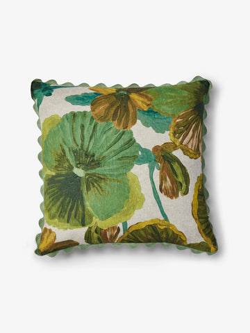 Wild Pansy Verde Linen Cushion