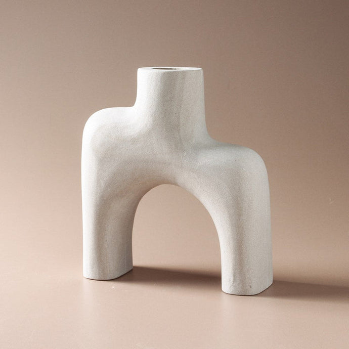 Yanis Sandstone Vase by Indigo Love Collectors - A sandstone sculptural vase in geometric shape in light coloured stone.