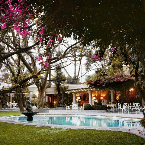 Vintage print of gardens and pool of a luxury home in Bermuda
