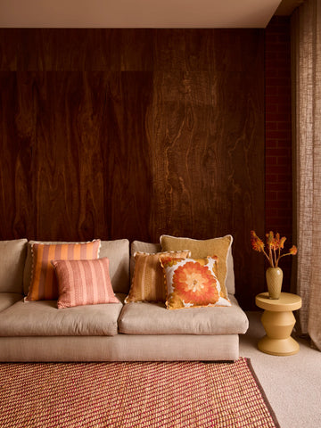 Dahlia Orange Linen 50cm Cushion