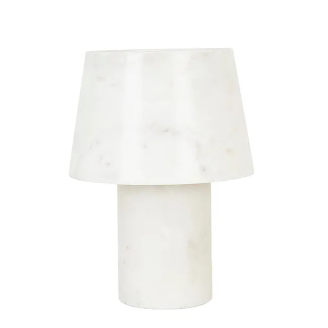 Easton Osha Table Lamp by Globewest - White table lamp with marble-like finish on a white background