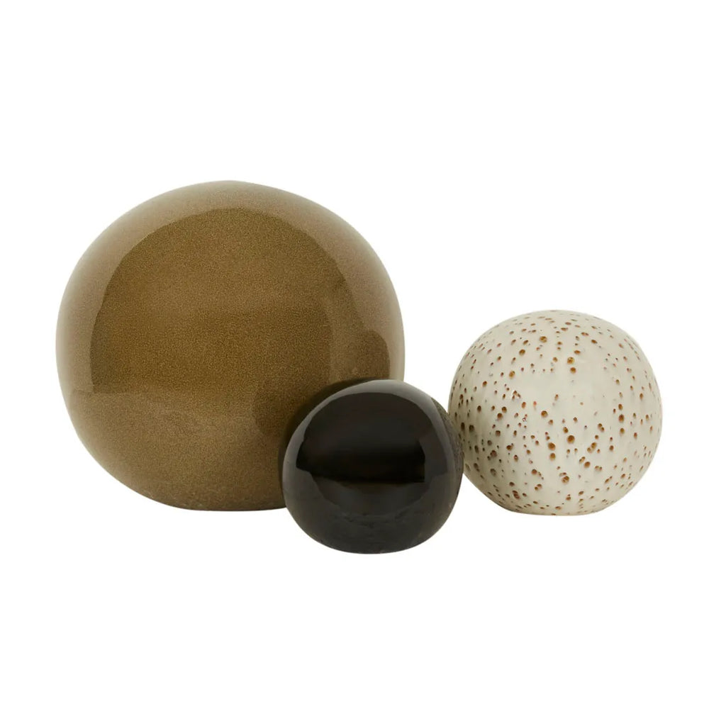 Hanson Orb Set of 3 by GlobeWest - Three ceramic brown ball ornaments
