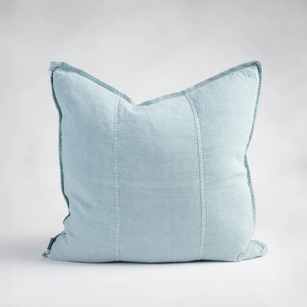 Luca Linen Cushion Sky by Eadie Lifestyle - Light blue pillow on a white background.