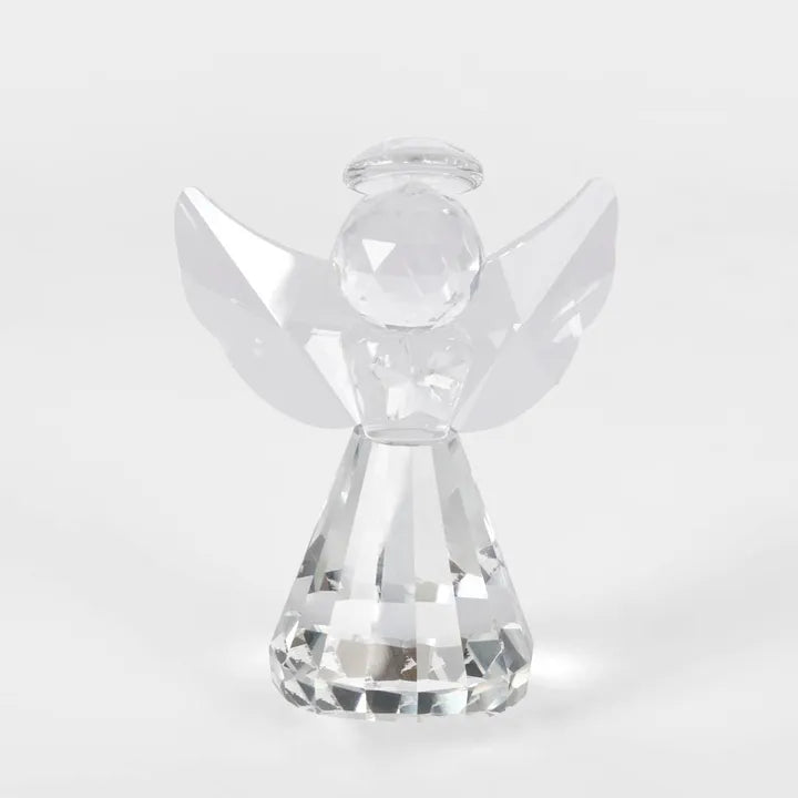 Lustre Glass Cut Angel Clear Small by Florabelle Living - Clear crystal angel figurine on a light gray background.