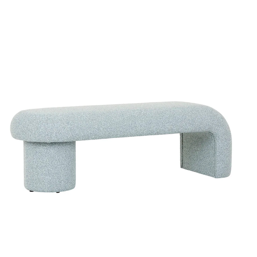 Margot Bench Seat Nimbus by Globewest - Light grey asymmetrical upholstered bench seat on a white background.