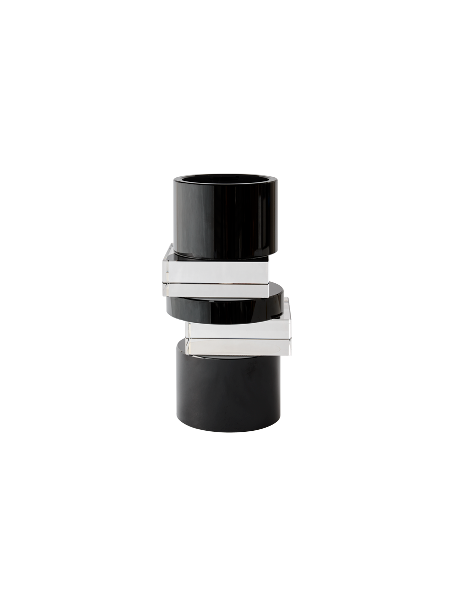 Pila Crystal Candle Holder Clear & Black Onyx