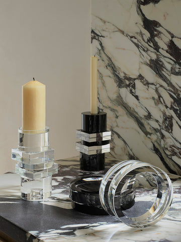 Pila Crystal Candle Holder Clear & Black Onyx