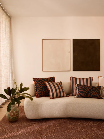 Suiting Stripe Black Tan Linen Cushion