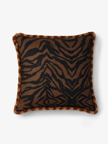 Zebra Chocolate Linen Cushion by Bonnie and Neil - Decorative throw pillow with zebra pattern on a white background