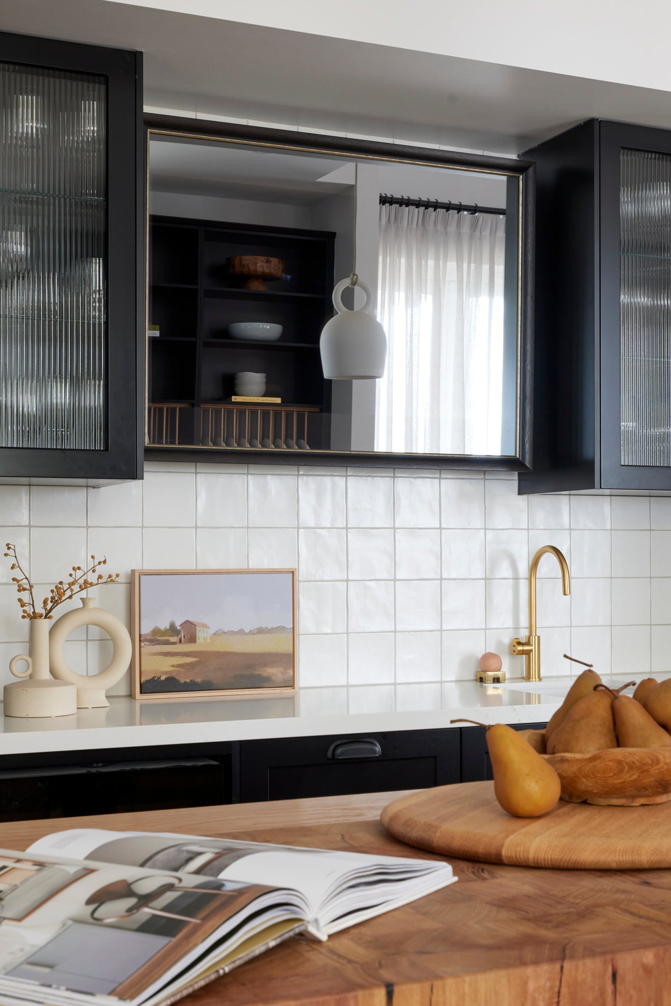 TV-Mirror in Classic Black Frame with Pewter Detail