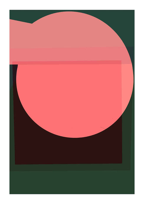 Along With by Philippa Riddiford - Abstract shapes in circles and squares colliding in bright pink and deep green tones