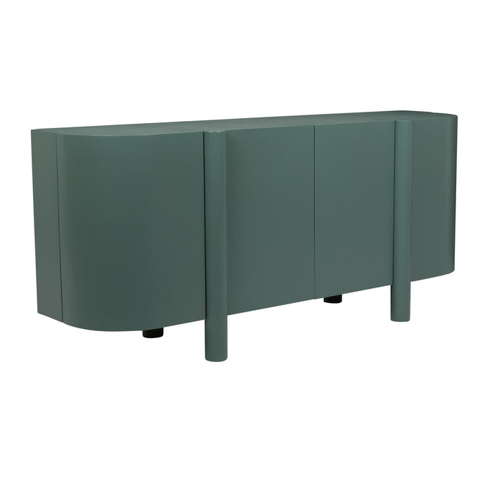 Artie Buffet Eucaplytus by GlobeWest. Eucalyptus coloured elegant curved buffet. Beautiful cupboards for discreet serveware storage in your dining room.
