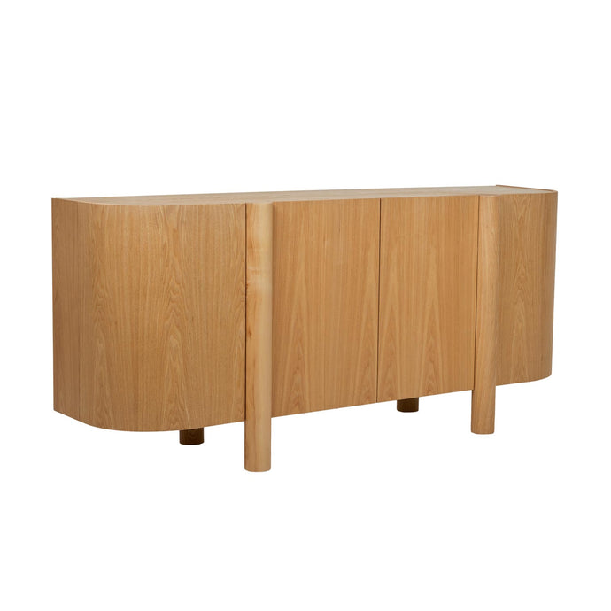 Artie Buffet Natural Ash by GlobeWest. Natural Ash elegant curved buffet. Beautiful timber veneer cupboards for discreet serveware storage in your dining room.