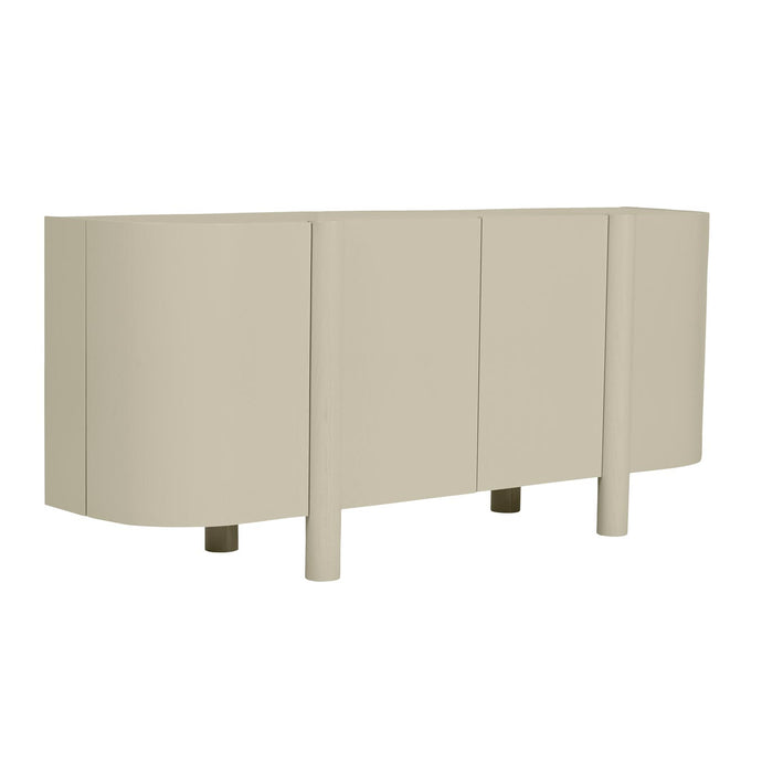 Artie Buffet Putty by GlobeWest. Putty coloured neutral elegant curved buffet. Beautiful cupboards for discreet serveware storage in your dining room.