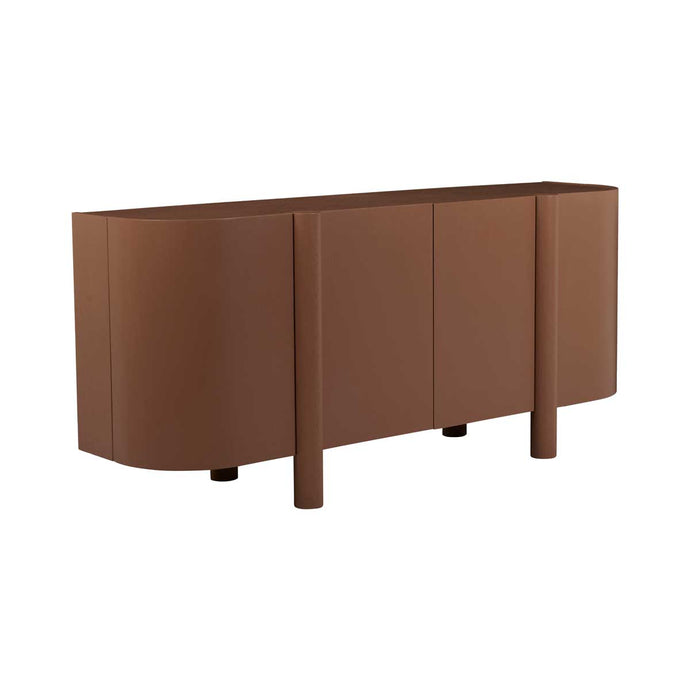 Artie Buffet Washed Terracotta by GlobeWest. Washed Terracotta coloured elegant curved buffet. Beautiful cupboards for discreet serveware storage in your dining room.