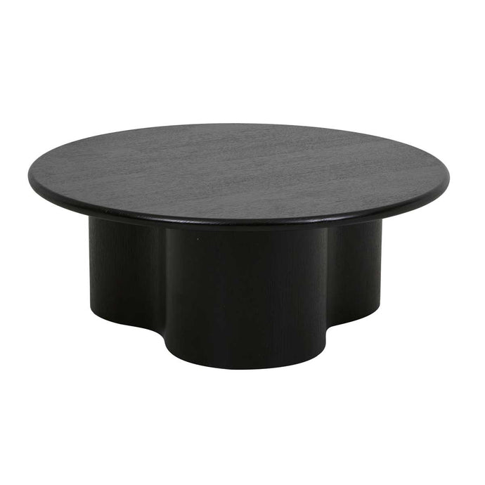 Artie Wave Coffee Table Black Oak by GlobeWest. Black oak ash veneer coffee table with round top and curved pillar base. A beautiful feature coffee table to elevate your living space.