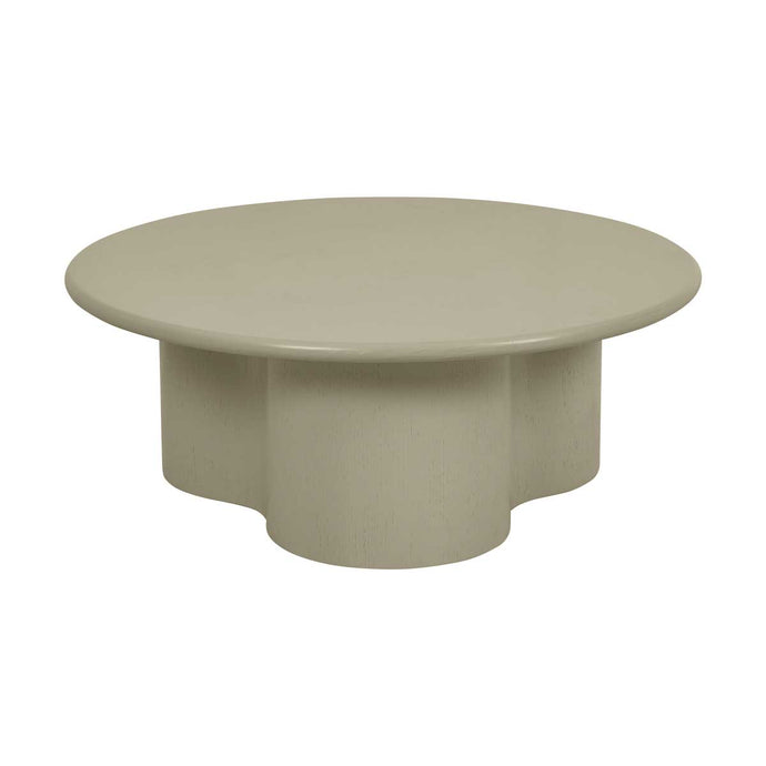 Artie Wave Coffee Table Putty by GlobeWest. Putty coloured ash veneer coffee table with round top and curved pillar base. A beautiful neutral feature coffee table to elevate your living space.