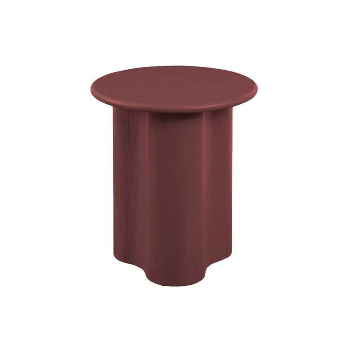 Artie Wave Side Table Merlot by GlobeWest. Merlot coloured ash veneer side table with round top and curved pillar base. A beautiful feature side table for your living spaces