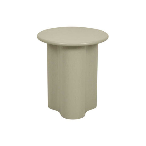 Artie Wave Side Table Putty by GlobeWest. Putty neutrally coloured ash veneer side table with round top and curved pillar base. A beautiful feature side table for your living spaces