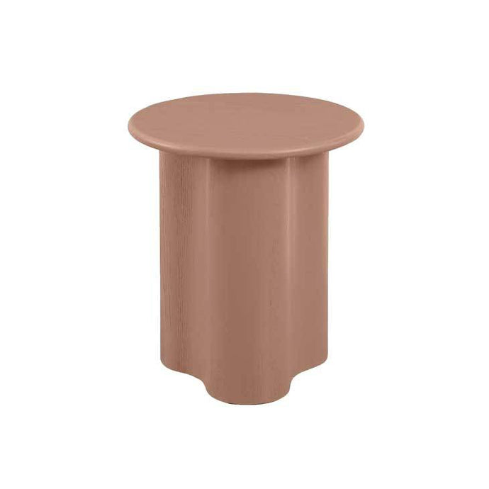 Artie Wave Side Table Washed Terracotta by GlobeWest. Washed terracotta painted ash veneer side table with round top and curved pillar base. A beautiful feature side table for your living spaces